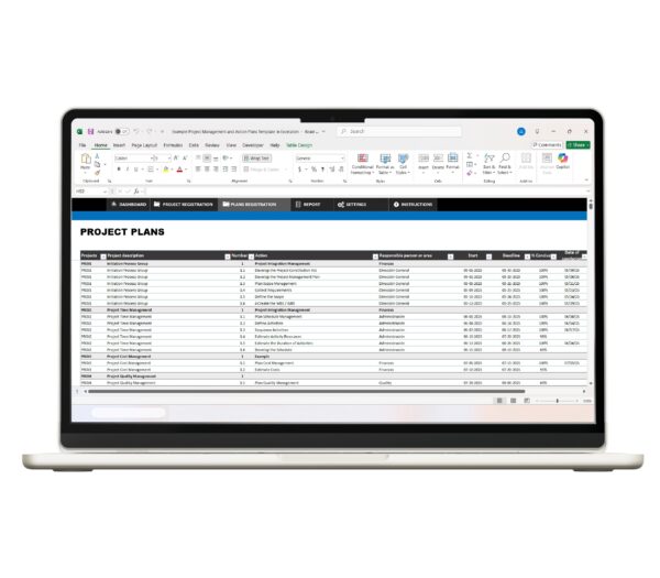 Project tracking dashboard in Excel format