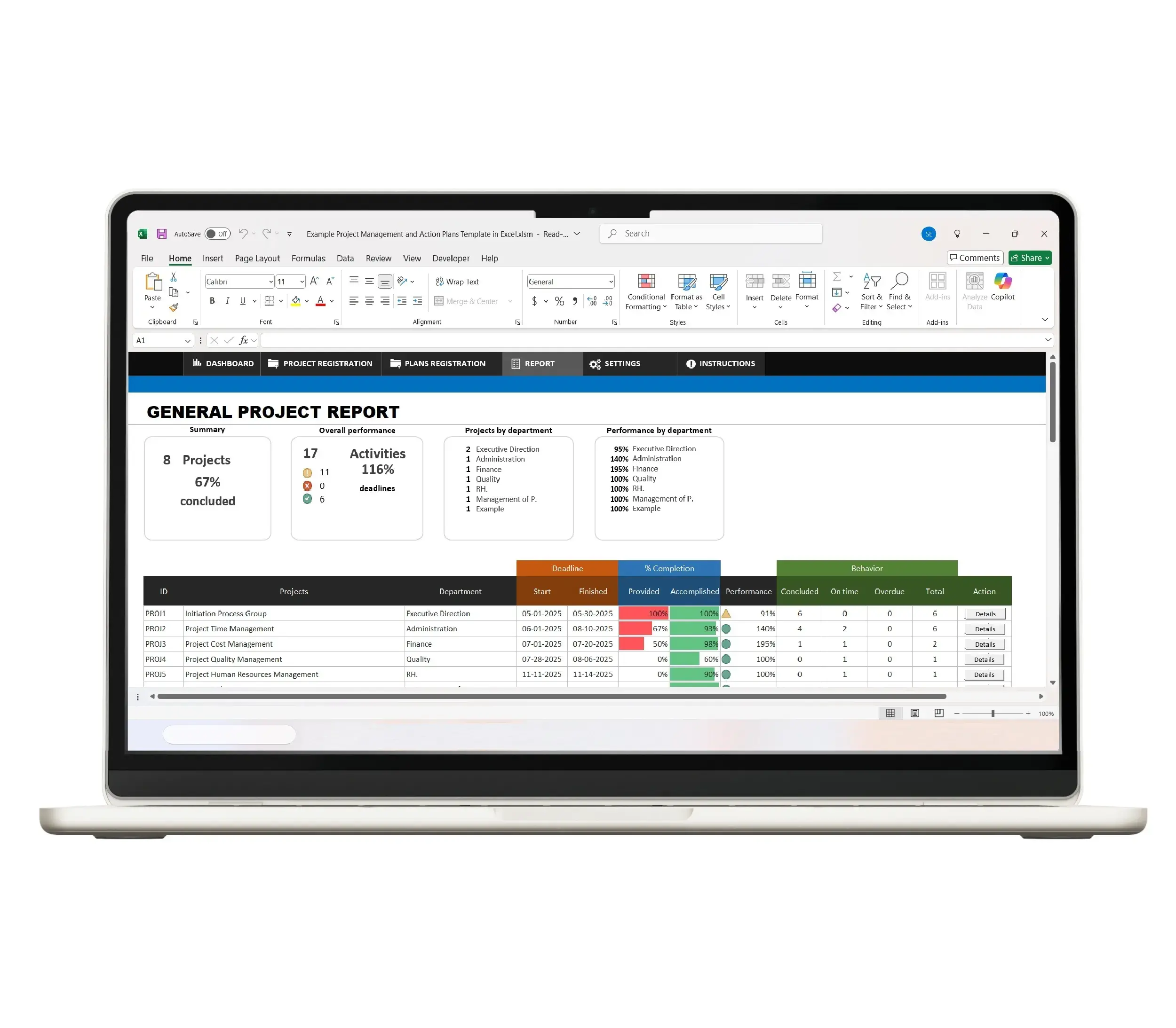 Excel project management template for planning and scheduling