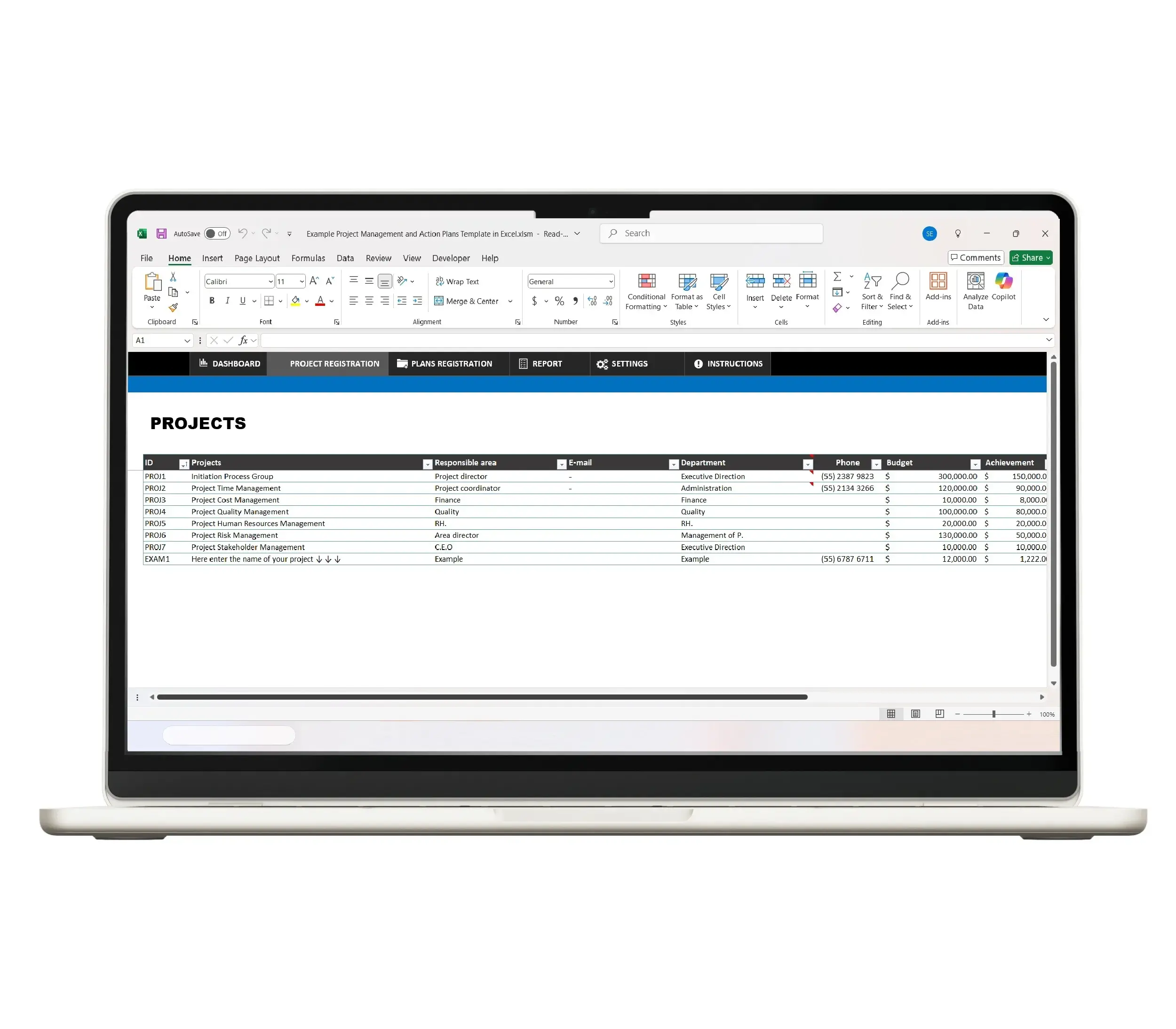 Project tracker Excel spreadsheet with Gantt chart layout