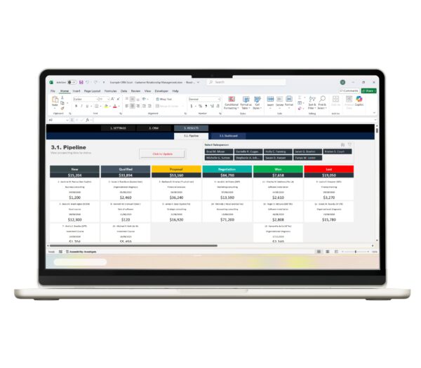 Custom CRM Excel Template Layout
