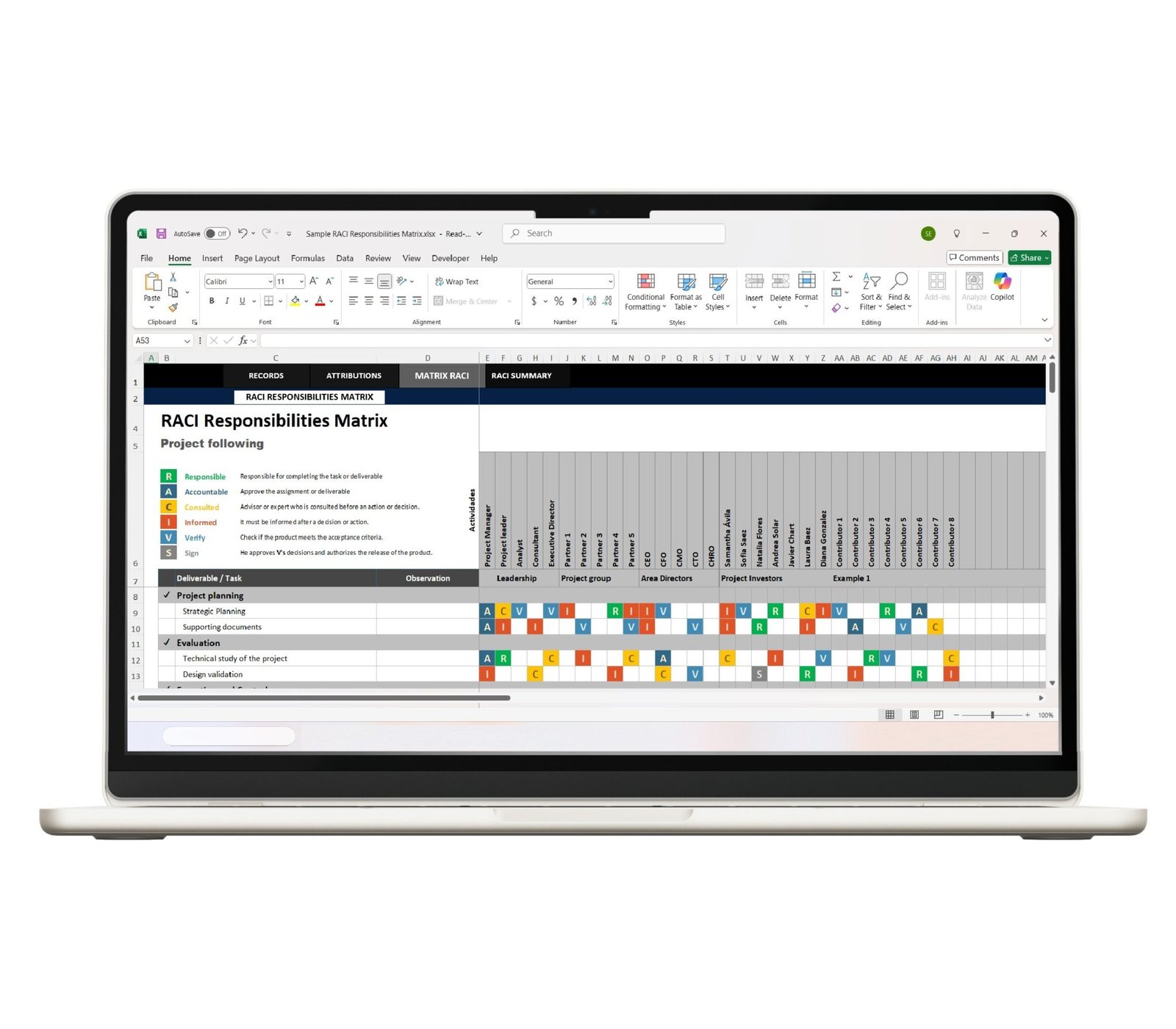 Excel RACI Template | Responsibility Assignment Matrix - Excel Spreadsheets