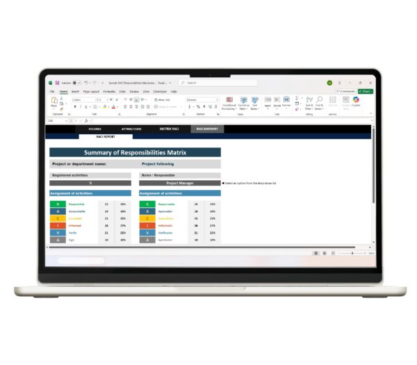 RACI chart template for project management in Excel