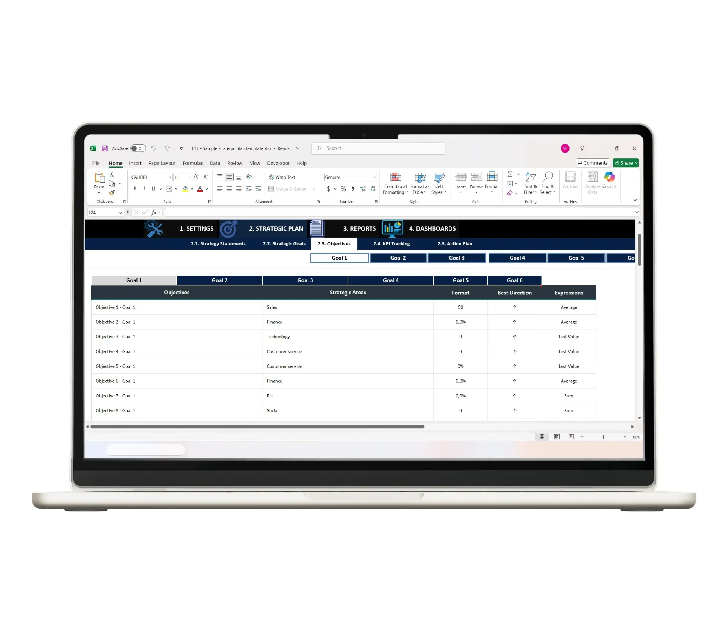 Excel strategic planning template for business roadmap